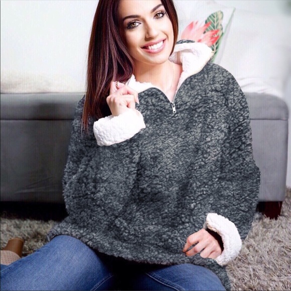 Charcoal fuzzy fleece pullover - Picture 2 of 5